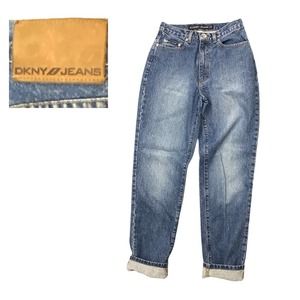 1990s Y2K Blue Denim DKNYJeans High Waist Tapered Jeans / Medium
